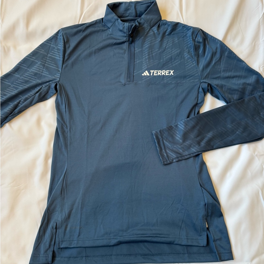 women’s blue adidas terrex multi-half zip long sleeve tee